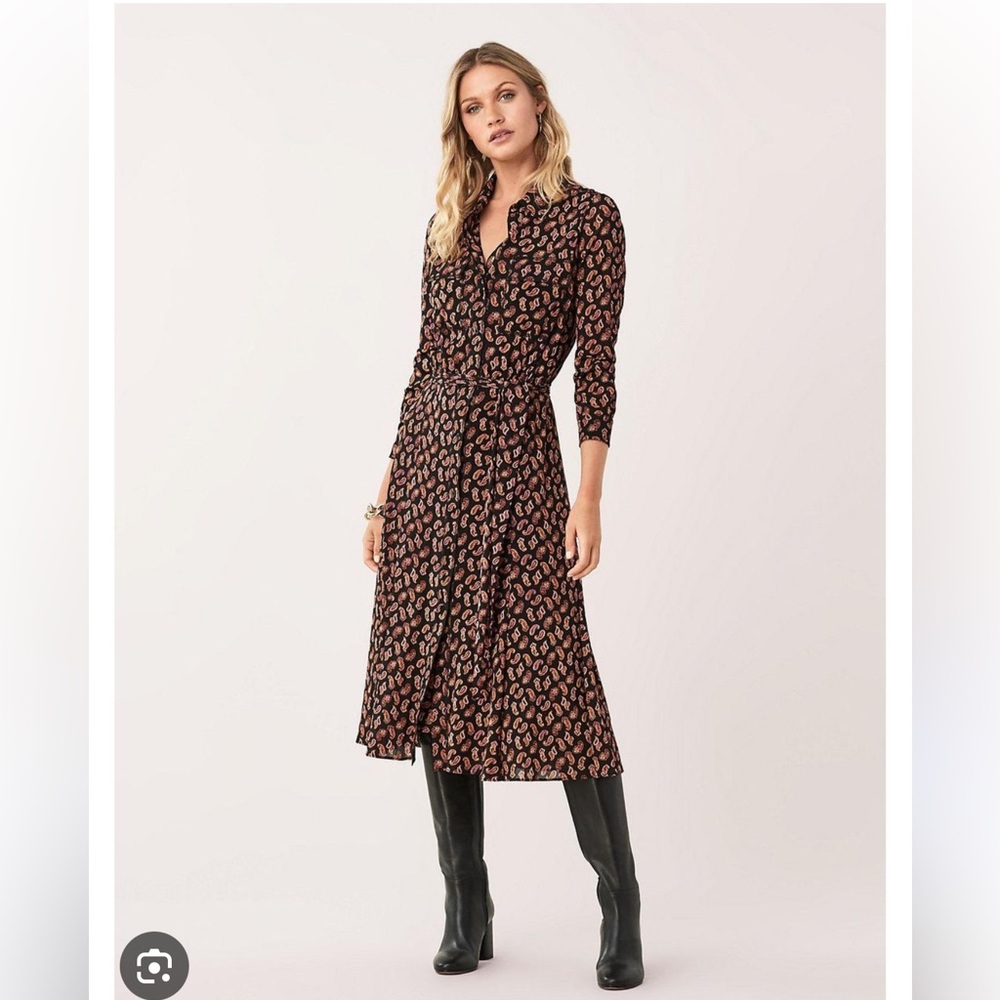 Diane von Furstenberg Paisley Andi Midi Shirt Dress XS